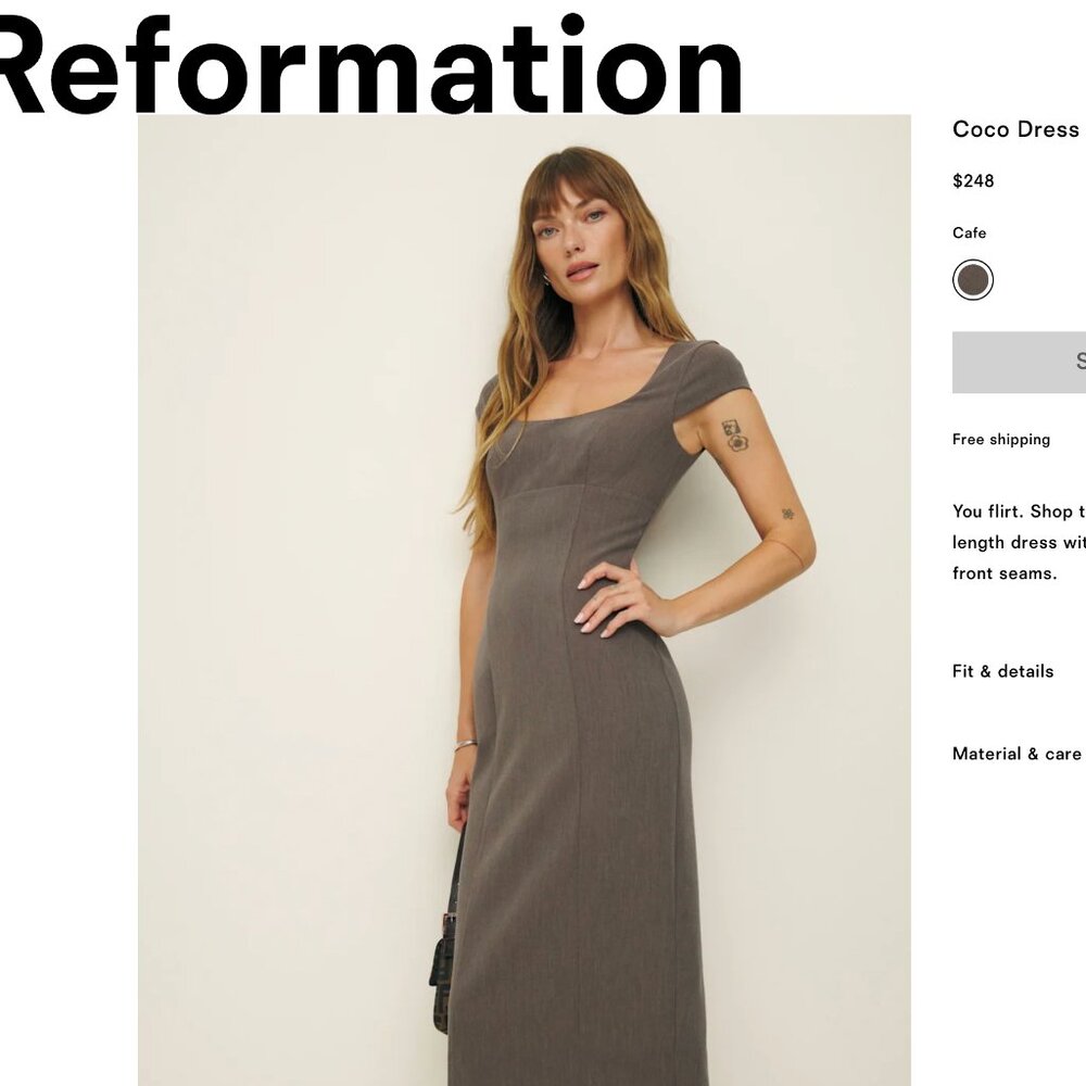 Reformation Coco Dress Brown - Size 4
